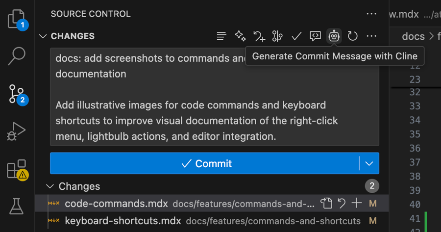 Generate Commit Message with Cline
